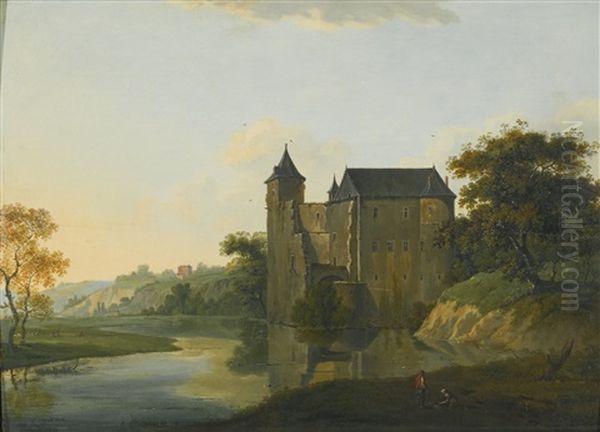 River Landscape With Castle Oil Painting by Joseph (Charles) Cogels