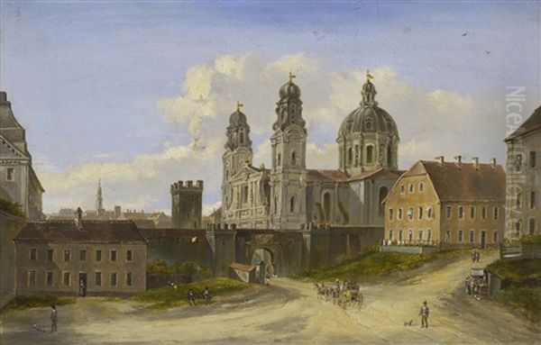 Munchen - Blick Auf Die Theatinerkirche Oil Painting by Joseph (Charles) Cogels