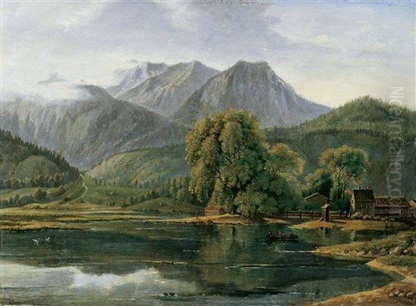 Ein Gebirgssee In Den Bayerischen Alpen Oil Painting by Joseph (Charles) Cogels