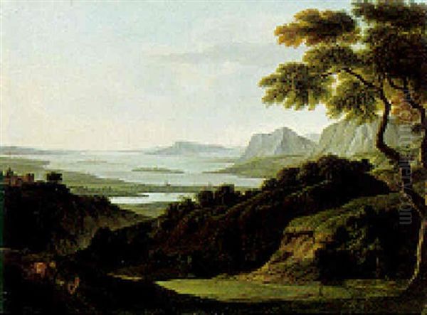 An Extensive Landscape With Cattle On A Path Oil Painting by Joseph (Charles) Cogels