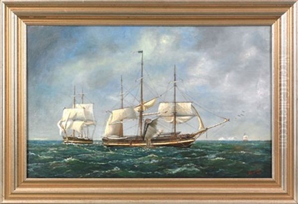 A Whale Ship On The Northwest Coast Cutting In A Right Whale Oil Painting by John I. Coggeshall