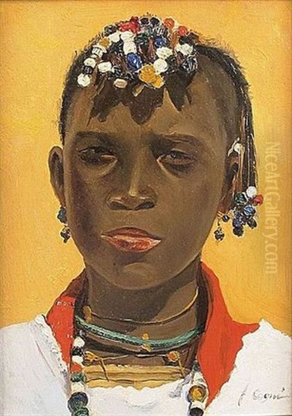 Africaine Aux Nattes Oil Painting by Francois Victor Cogne