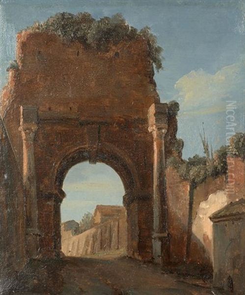 Vue De L'arc De Titus A Rome Oil Painting by Leon Cogniet