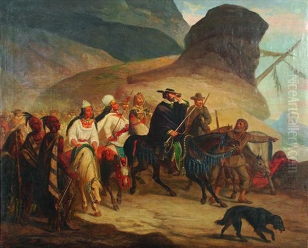 Cortes Et Les Azteques Oil Painting by Leon Cogniet