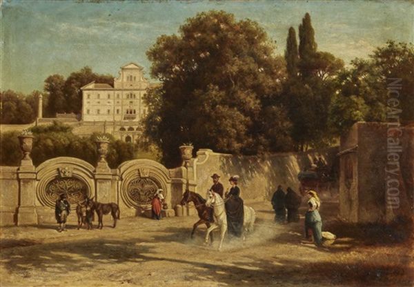 Street View In Front Of Villa Aldobrandini Oil Painting by Eduard Cohen