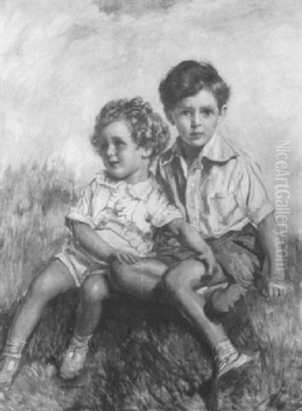 Alan And David, Sons Of Mr And Mrs Leonard G. Montefiore Oil Painting by Isaac Michael Cohen