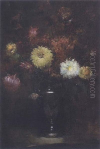 Still Life Of Chrysanthemums Oil Painting by Isabel M. Cohen