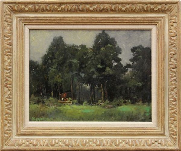 French Woodland Scene Oil Painting by Lewis Cohen