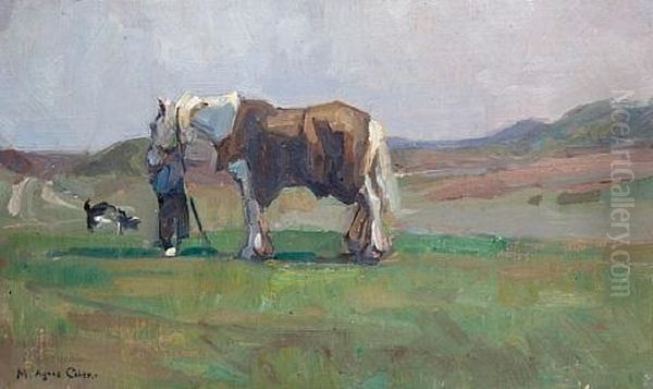 Figure And Horse In An Open Landscape Oil Painting by Minnie Agnes Cohen