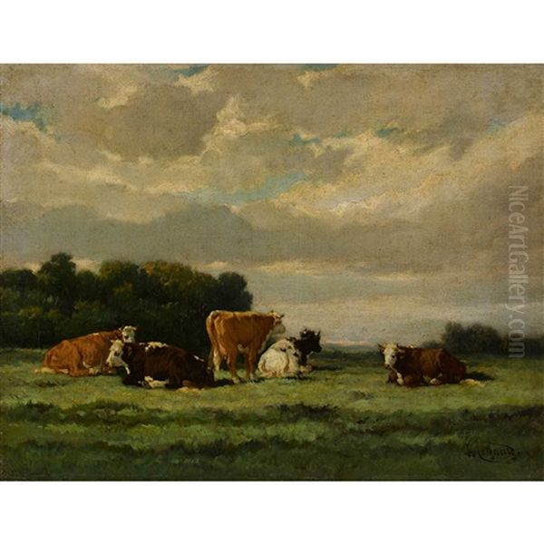 Weidende Kuhe Oil Painting by Louis Coignard