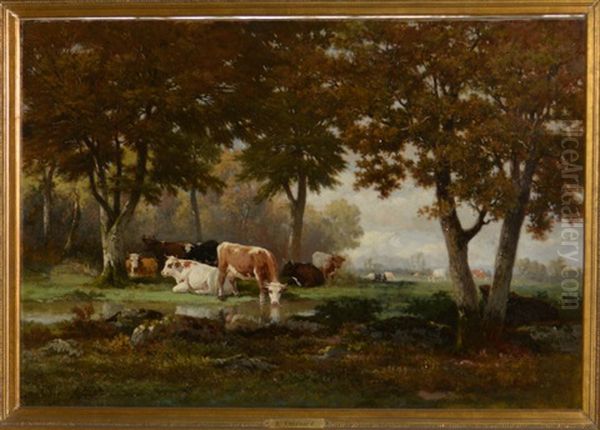 Vaches Au Bord De L'eau Oil Painting by Louis Coignard