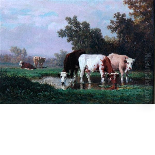 The Watering Hole Oil Painting by Louis Coignard