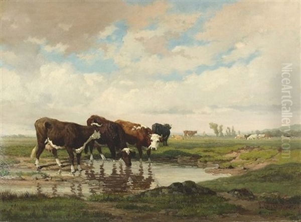 Sommerliche Weide Mit Kuhen Oil Painting by Louis Coignard