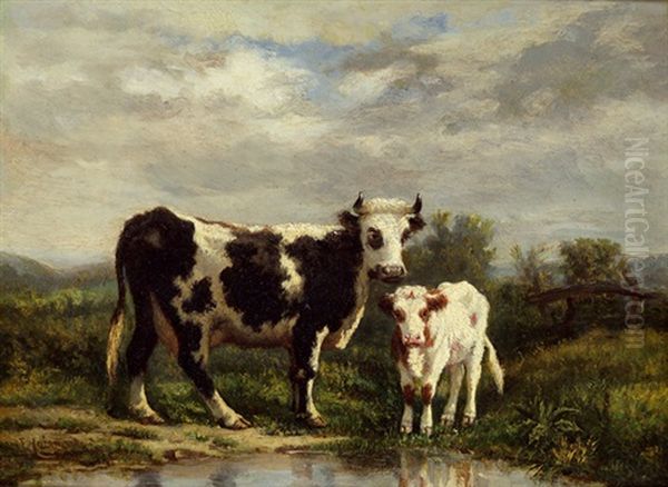 Kuh Und Kalb Oil Painting by Louis Coignard