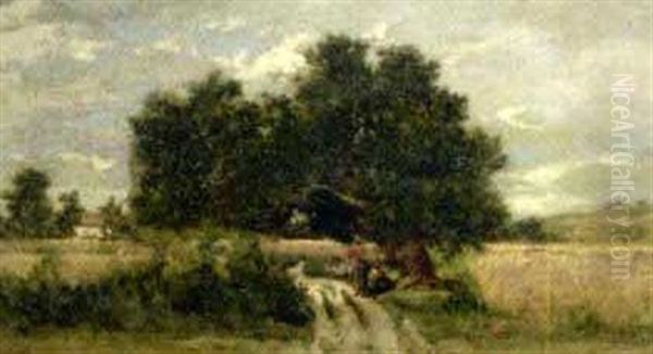 Landliche Szenerie Mit Rastenden Bauern Unter Einem Baum Oil Painting by Louis Coignard