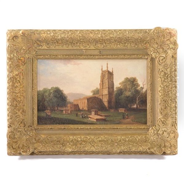 English Church Oil Painting by Jules Coignet