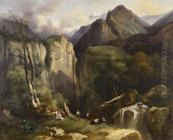 Paysage De Torrent Anime Dans Les Alpes Oil Painting by Jules Coignet