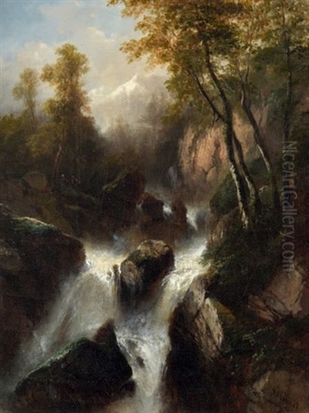 Cascade Oil Painting by Jules Coignet