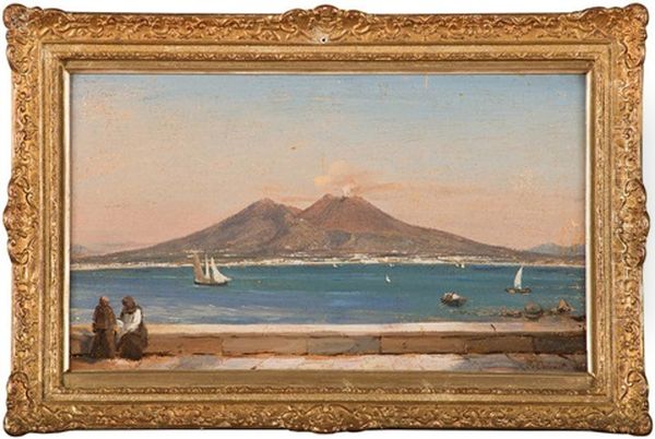 La Baie De Naples Animee Avec Vue Sur Le Vesuve Oil Painting by Jules Coignet