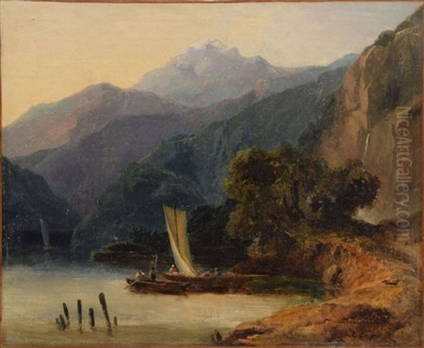 Embarcation Sur Un Lac De Montagne Oil Painting by Jules Coignet