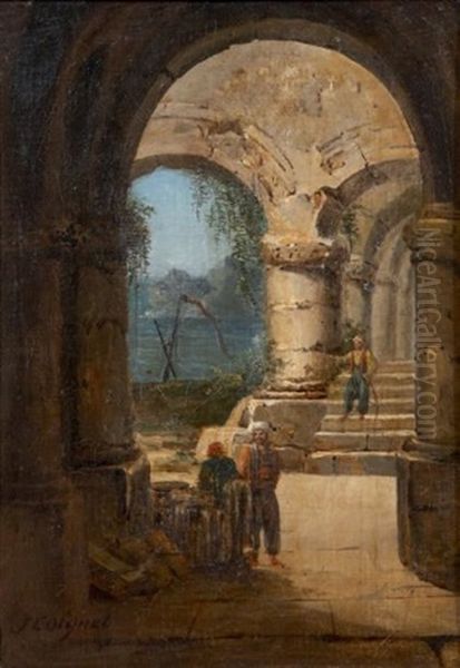 Turcs Sous Les Arcades Turcs Under The Arches Oil Painting by Jules Coignet