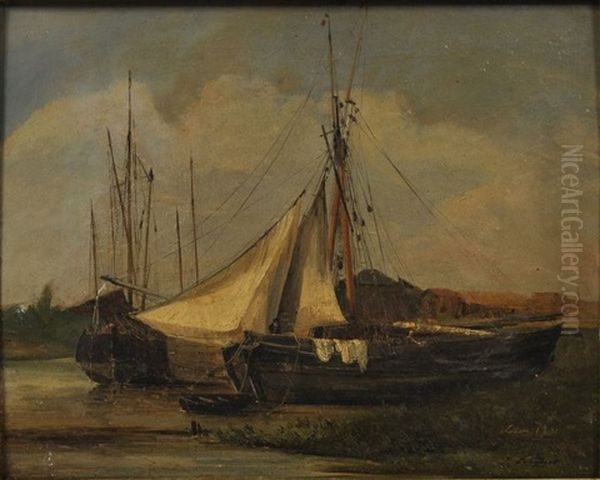 Normannische Fischerkahne In Der Bucht Oil Painting by Jules Coignet