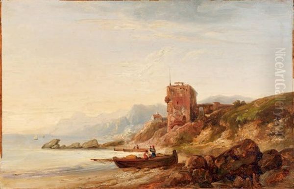 Vue De La Cote Amalfitaine Oil Painting by Jules Coignet