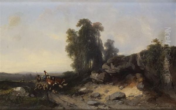 Paysage Au Troupeau Oil Painting by Jules Coignet