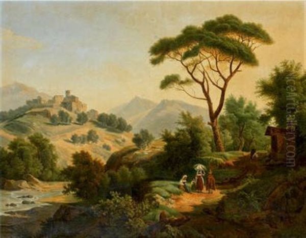 Vue D'italie (+ Vue Du Village De Papigno; Verso) Oil Painting by Jules Coignet