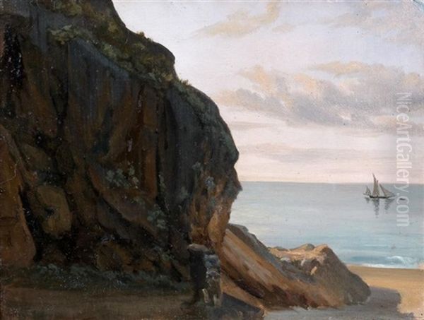 Vue Presumee De La Cote Amalfitaine Avec Un Voilier Oil Painting by Jules Coignet