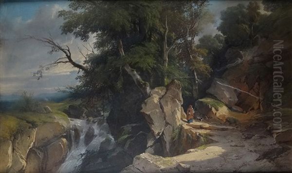 Le Berger Pres De La Cascade Oil Painting by Jules Coignet