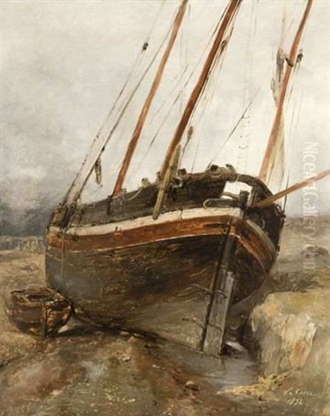 Barque Sur La Greve, Le Havre Oil Painting by Jules Coignet