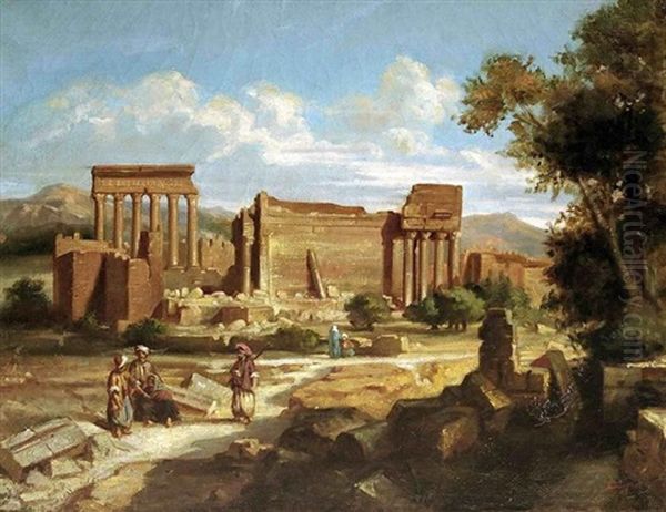 Le Repos Dans Les Ruines D'un Temple Grec Oil Painting by Jules Coignet