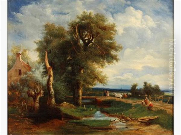 Paysannes Au Bord De La Riviere Oil Painting by Jules Coignet