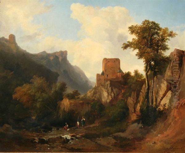 Creekside Repose By The Ruins Oil Painting by Jules Coignet