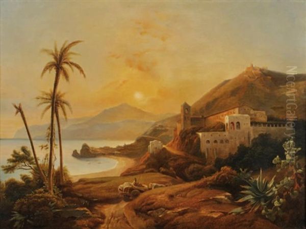 Vue De Taormina, Sicile Oil Painting by Jules Coignet