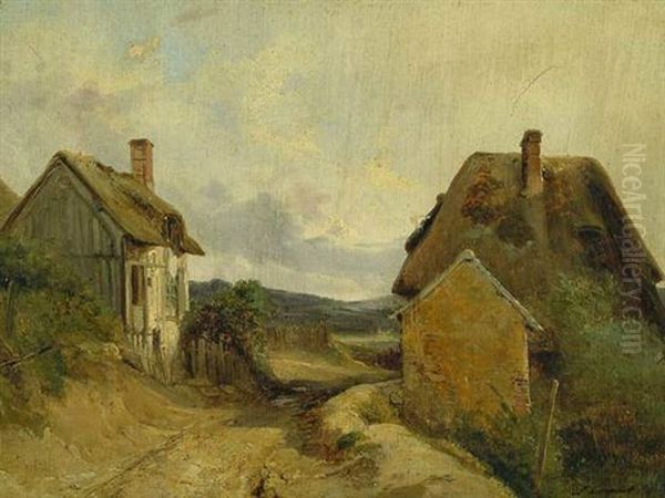 Chemin Et Hameau Oil Painting by Jules Coignet