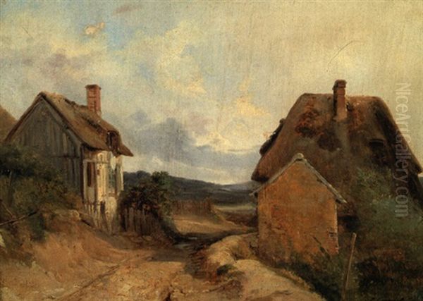 Chemin Et Hameau Oil Painting by Jules Coignet