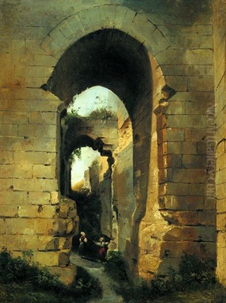 Jeunes Paysannes Dans Les Ruines D'un Porche Antique Oil Painting by Jules Coignet