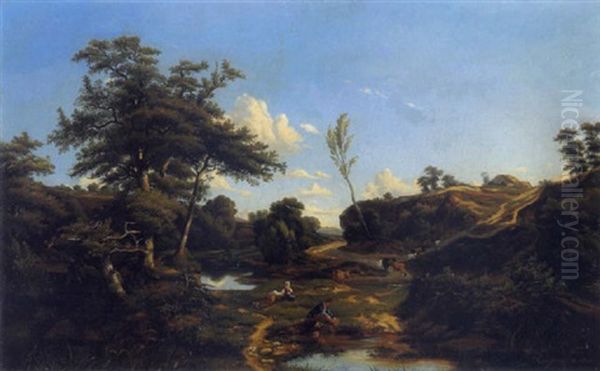 Felsige Landschaft Mit Figurliche Staffage Oil Painting by Jules Coignet