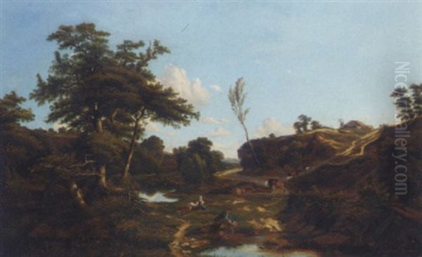 An Arcadian Landscape Oil Painting by Jules Coignet