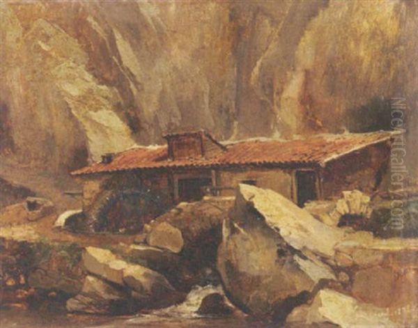 Moulin Dans Un Paysage De Rochers Oil Painting by Jules Coignet