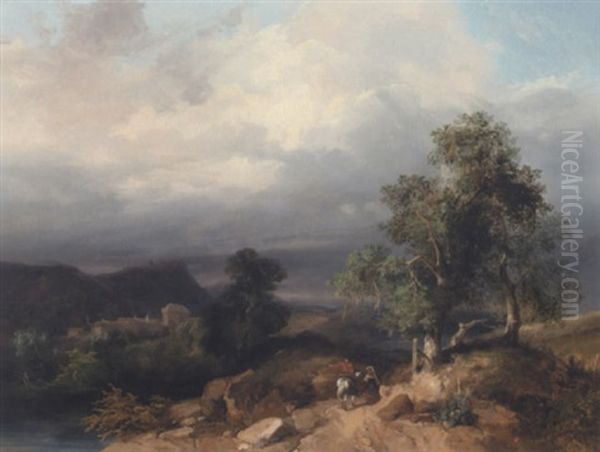 Italianate Landscape With A Woman And A Rider Oil Painting by Jules Coignet