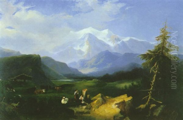 Le Mont-blanc Vu Des Environs De Sallanches Oil Painting by Jules Coignet