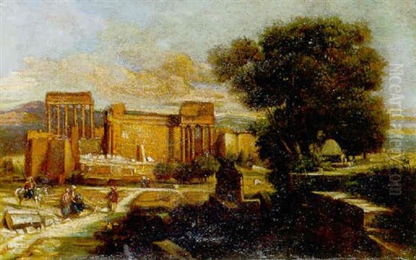 Ruines De Ba'albek. Le Temple De Jupiter Oil Painting by Jules Coignet