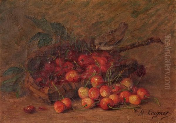 Nature Morte Aux Cerises (+ Nature Morte Aux Peches; Pair) Oil Painting by Marie Coignet