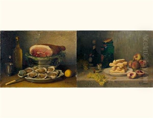 Nature Morte Aux Biscuits (+ Nature Morte Aux Huitres; 2 Works) Oil Painting by Marie Coignet