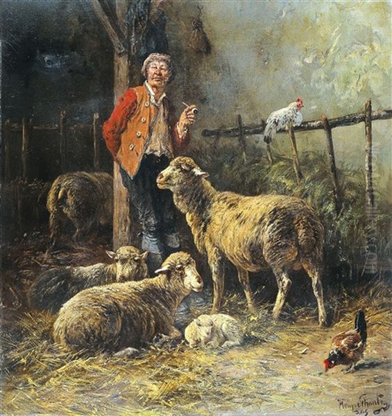 Homme Dans Une Grange De Moutons Oil Painting by David Col