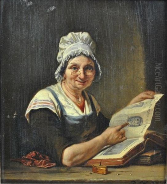 Woman With Book Describing Indians Oil Painting by Jan David Col