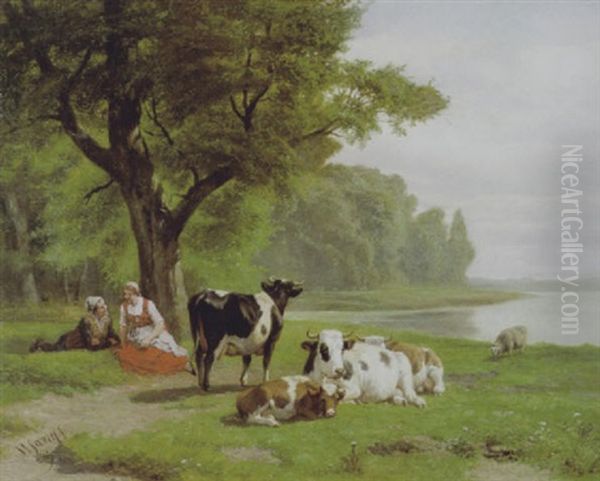 De Koeienhoeders Oil Painting by Jan David Col